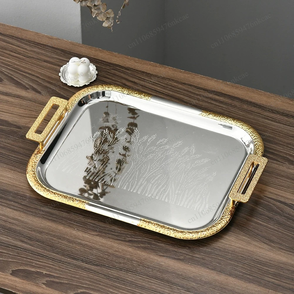 Light luxury cafe restaurant high-end metal tray rectangular fruit plate cake baking storage plate
