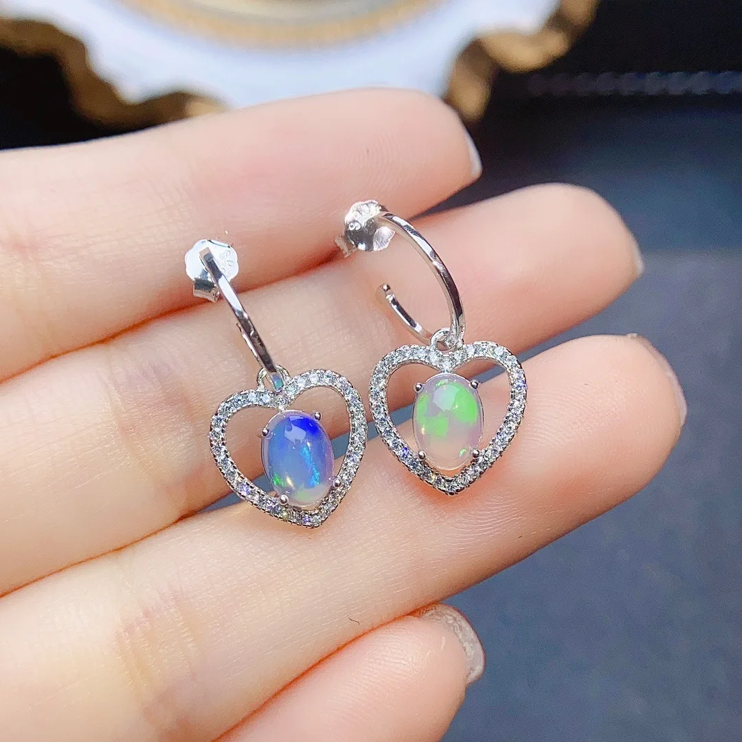 FS Fashion Real S925 Sterling Silver Inlay Natural Opal Earrings With Certificate Fine Weddings Jewelry for Women MeiBaPJ