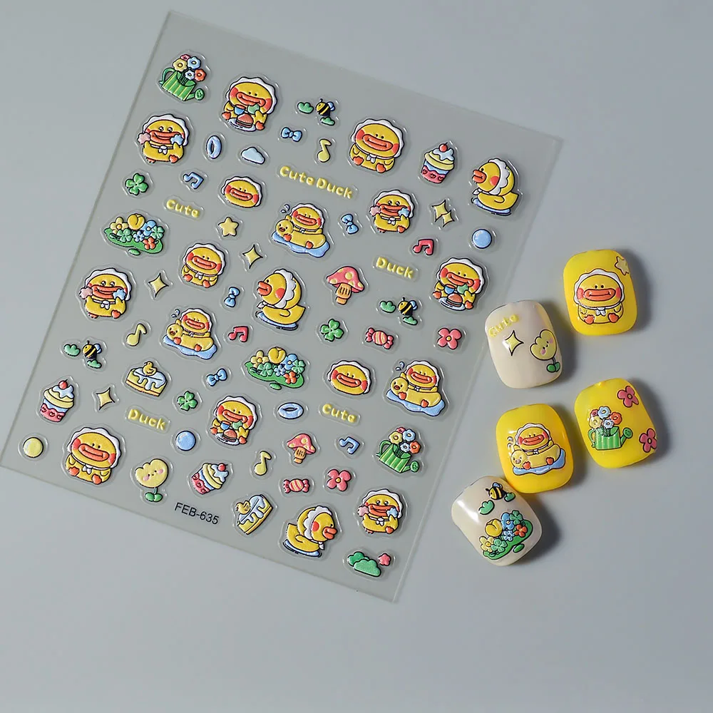 3d Cartoon Duck Nail Sticker 5D Cute Animal Kids decalcomanie per accessori per saloni di Nail Art FEB-635