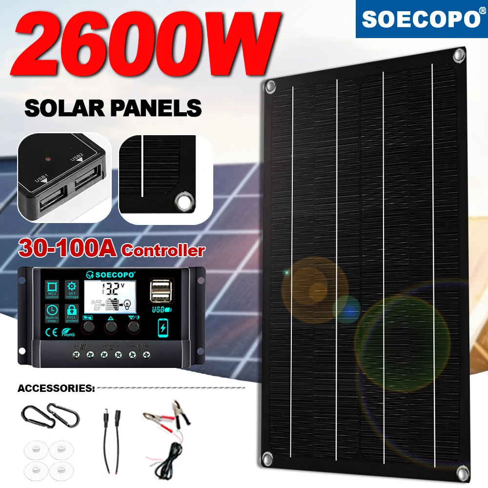 

Комплект контроллера заряда солнечной батареи 2600 Вт, 100 А с ЖК-дисплеем защиты от перезаряда/короткого замыкания для автодома, лодки, автономной системы 12 В/24 В