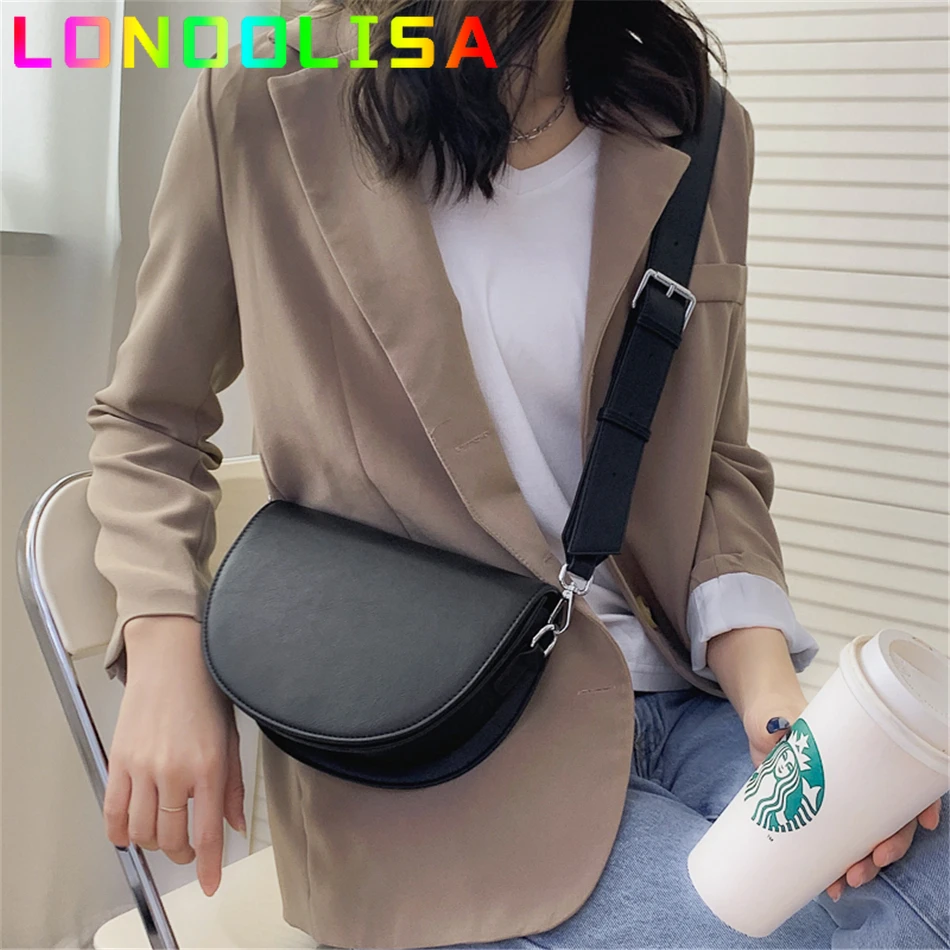 Retro Solid Color Saddle Bag High Quality Leather Shoulder Bags for Women 2024 New Simple Ladies Crossbody Bag Designer Handbags