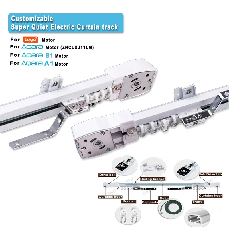 Aqara Electric Silent Curtain Track, Customizeble Curtains Cornice Track  Rails Control System for Aqara/Tuya Curtain motor