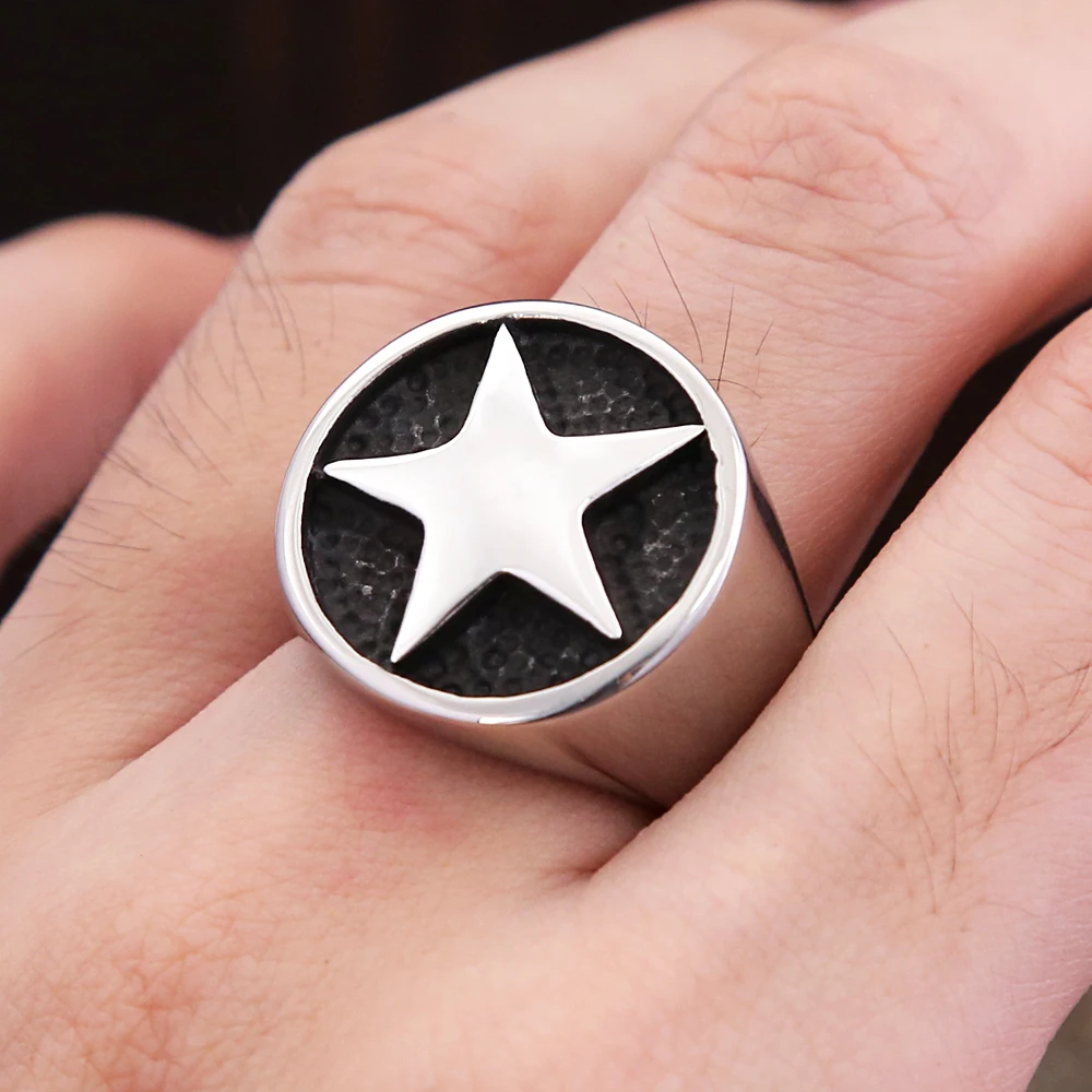 Fashion Lucky Star Signet Ring for Men And Women Classic Pentagon Stars Stainless Steel Biker Ring Talisman Good Lucky Jewelry view 6