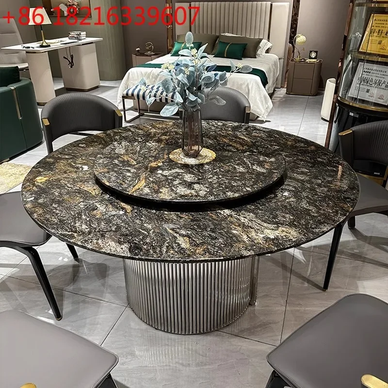 YAO Natural Luxury Stone, High-End Villa Clubhouse with Rotating Table, Marble Dining Table and Chairs, Home Feel of Luxury