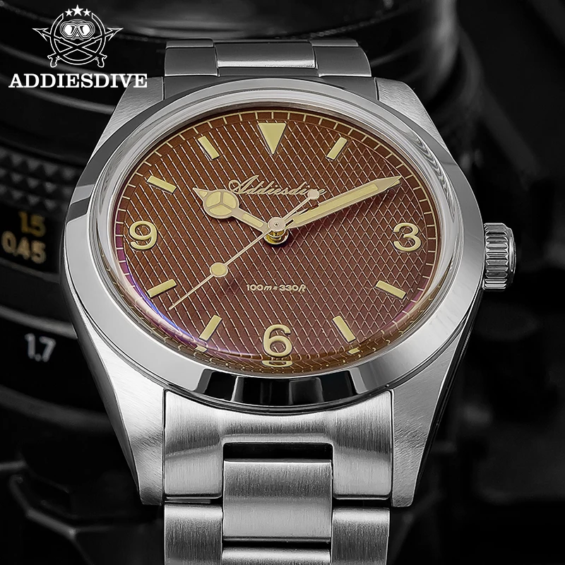 Addiesdive 36 مللي متر ساعة رجالي الفولاذ المقاوم للصدأ AD2096 Relojes Para Hombres فقاعة مرآة غطاء قدر زجاج جديد VH31 رجل ساعات كوارتز