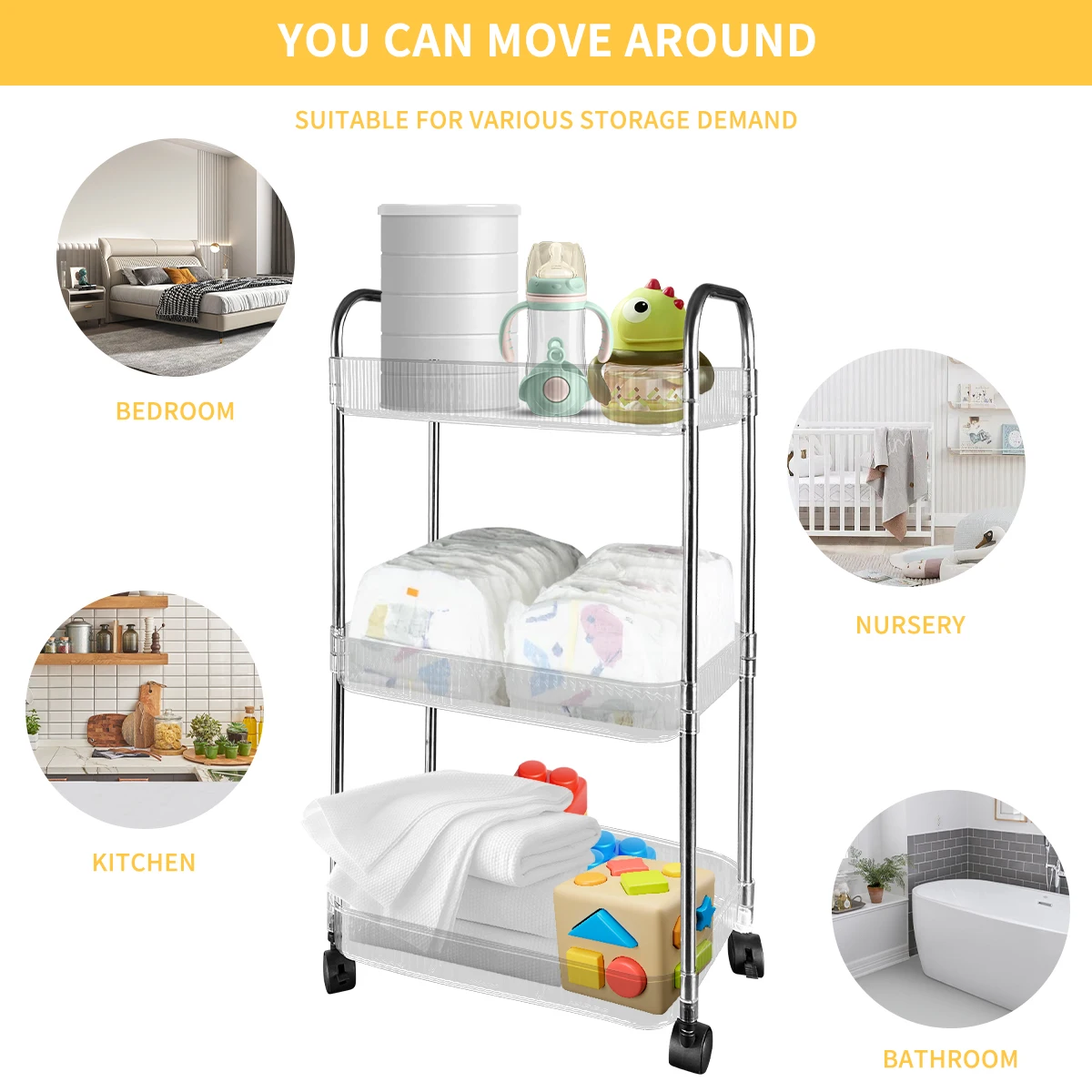 رف تخزين متعدد الوظائف، رف تخزين شفاف متعدد الطبقات، يمكن استخدامه لتخزين الحفاضات والوجبات الخفيفة ومستحضرات التجميل والبقالة #4