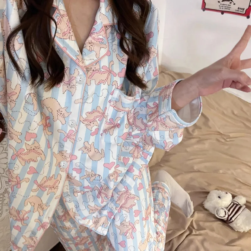 Spring and Autumn New Ladies Korean Pajamas Homewear Set Girls Students Long-Sleeved Pajamas Senior Sense of Homewear Set 3