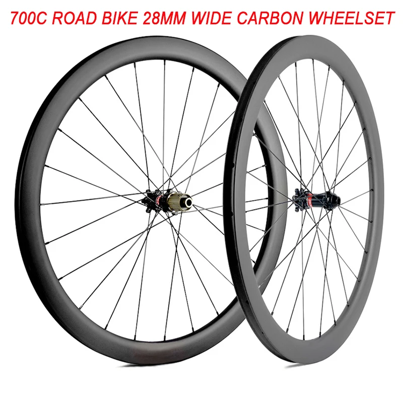 

700C Road Bike Carbon Wheelset 28mm Wide 30/35/40/45/50/55/60mm Deep Clincher Tubeless Hook Hookless Disc Gravel CX Cyclocross