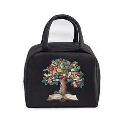 1Pcs Portable Lunch Bag Vintage Books Tree Pattern Cooler Pack Lunch Box Insulation Package Insulated Thermal Women Lunch Bag