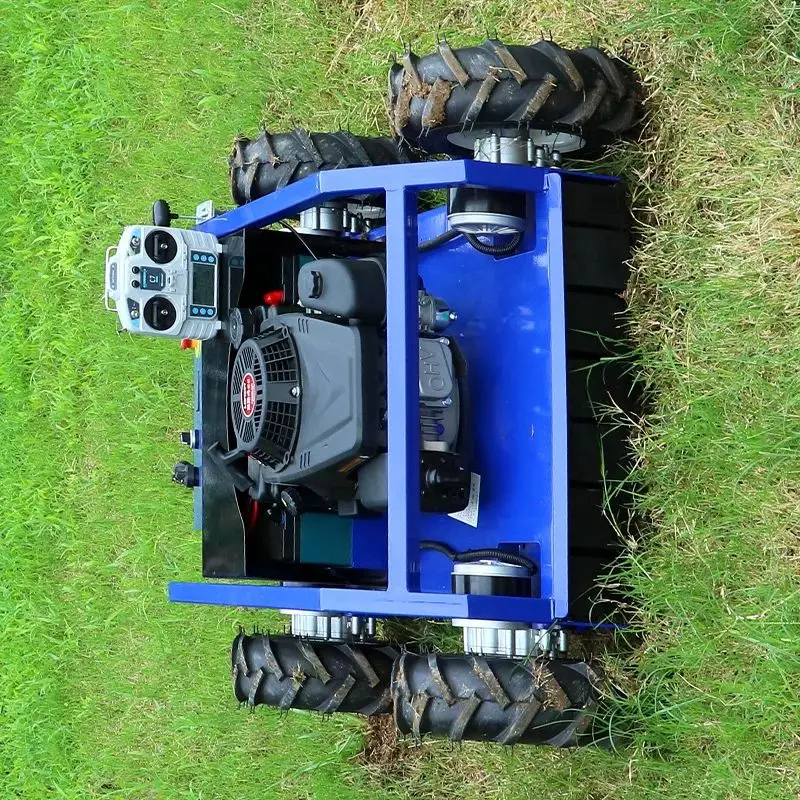 Индивидуальная электрическая гусеничная газонокосилка с дистанционным управлением. Сильная адаптируемость для обработки различных террасов.