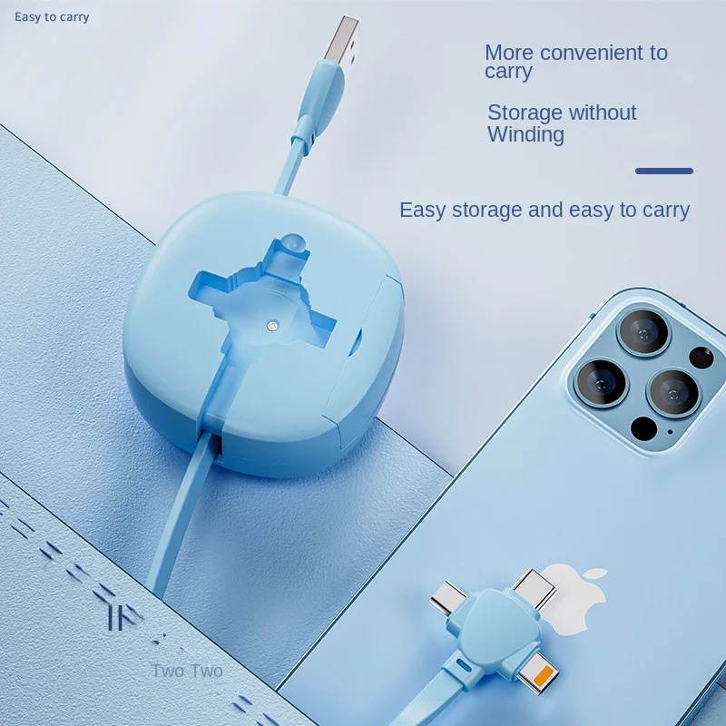 Creative square bracket data cable with expandable storage, suitable for Huawei, Apple, Android portable charging cable