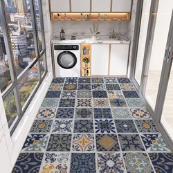 Kitchen Pvc Mat Waterproof Oil-proof Leather Carpet Washable Floor Mats Vintage Tile Print Rug Large Size Non-slip Area Rugs