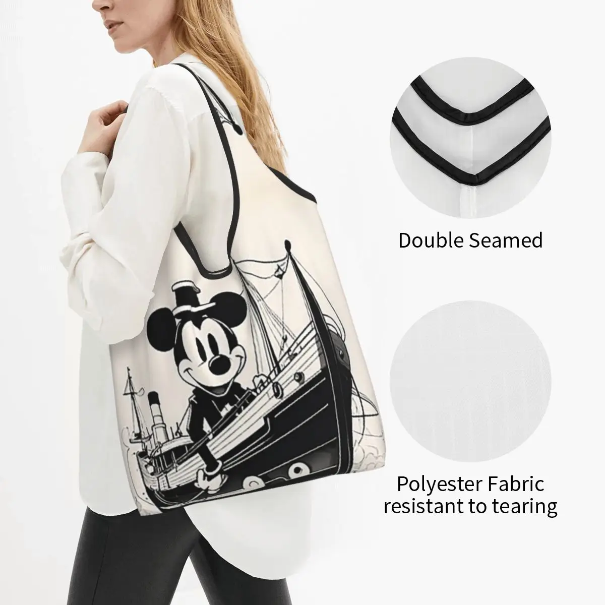 Mickey Mouse Portable Tote Shopping Bags Large Capacity Shopper Bag Groceries Handbag Shoulder Bag