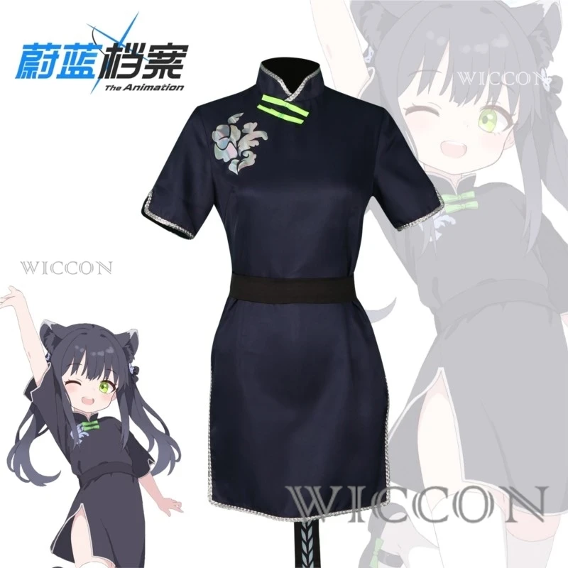 

Sunohara Shun Childhood Dark Blue Cheongsam Cosplay Set With Hairpins For Women Halloween Role Play Party
