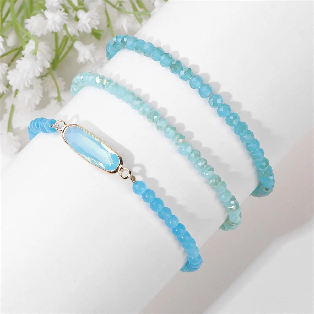 Blue Crystal Beaded Bracelets Natural Stone Quartzs Beads Bracelets Fashion Rectangle Charm Bracelet For Women Girl Party Jewely