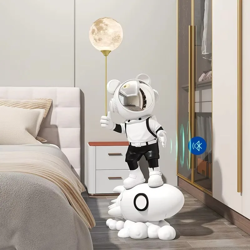 Factory Astronaut Rocket Bear Sculpture Large Landing Living Room Doll Lamp Decoration with Bluetooth Gift Crafts Wholesale