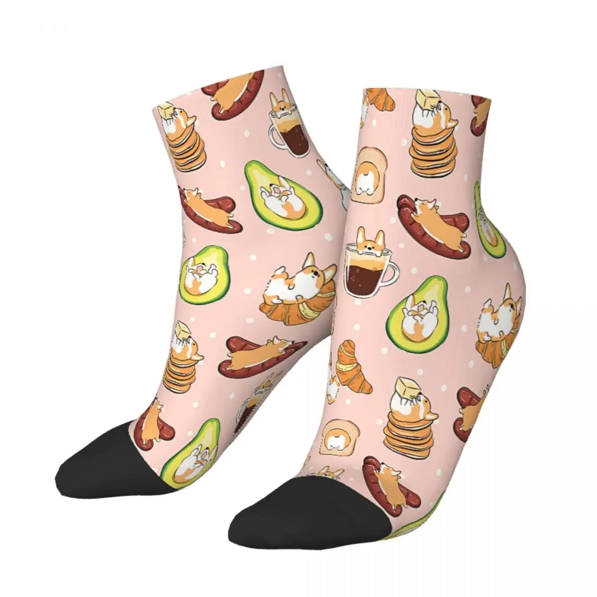 Pink Breakfast Corgi Ankle Socks Male Mens Women Spring Stockings Printed