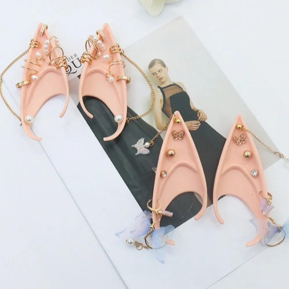 

Cosplay Halloween Elf Ears Forest Butterfly Pearl Alloy Halloween False Ears Fake Piercing Earrings Cosplay Costume