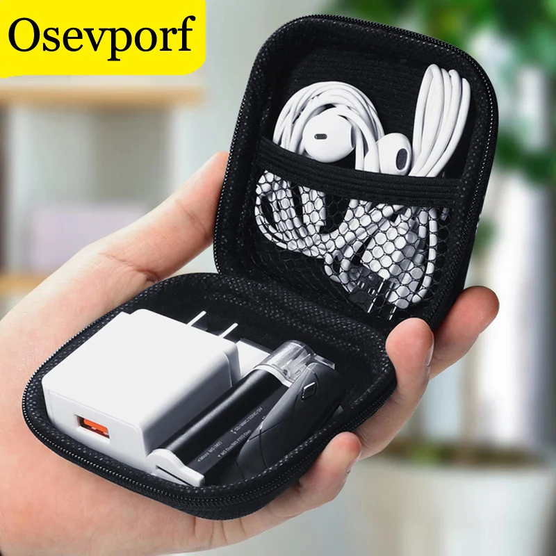 OSEVPORF Portable Case For Headphone Cover Mini Zippered Square Storage Hard Bag Headset Box For Earphone SD TF Cards USB Cable