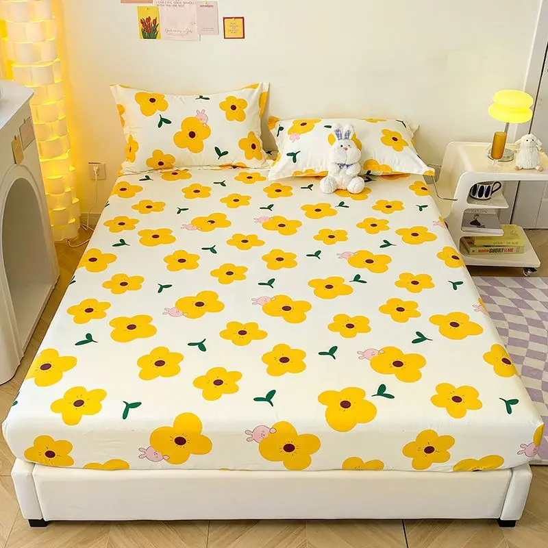 

100% Cotton Fitted Sheet Ultra-Soft Mattress Protector For Dorm Home Breathable Dust-Proof Bedding Ideal For Students Families