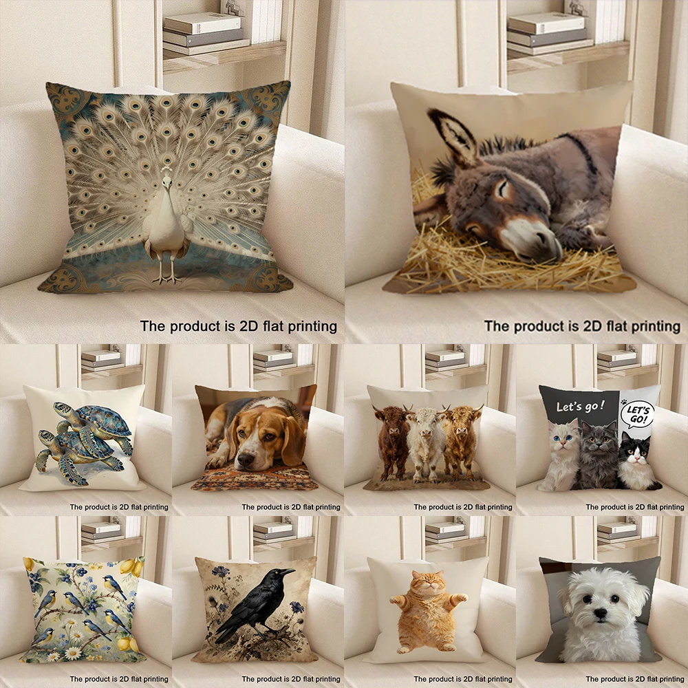 1pc Various 2D Flat-Printed Cushion Covers with Different Animal and Pattern Designs Sofa cushion cover home bedroom decoration