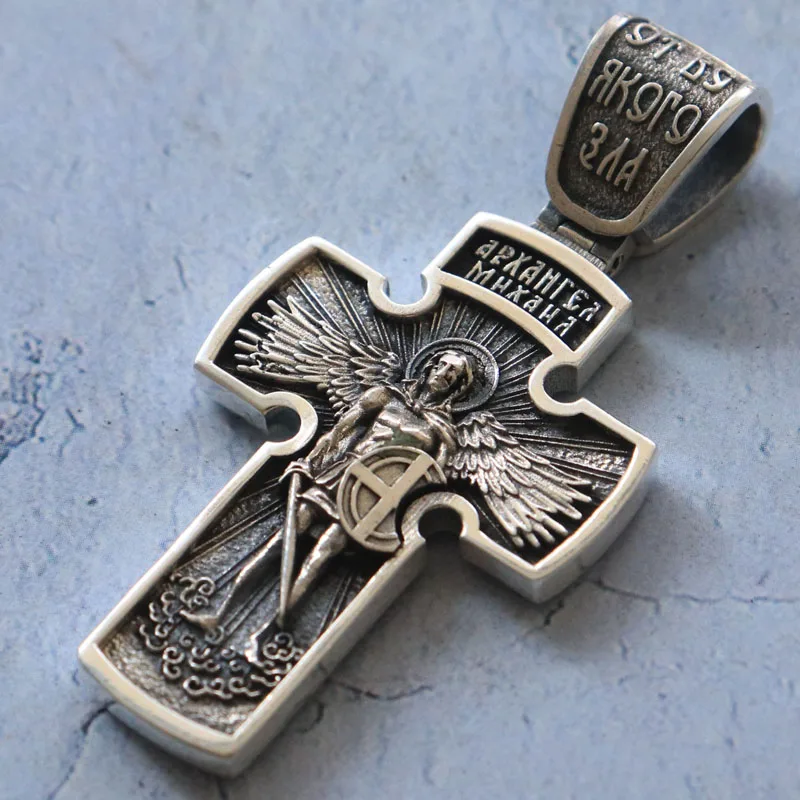 

16g Big 2 Sided Cross Jesus Christ And Archangel Michael Customized 925 SOLID STERLING Silver Pendant