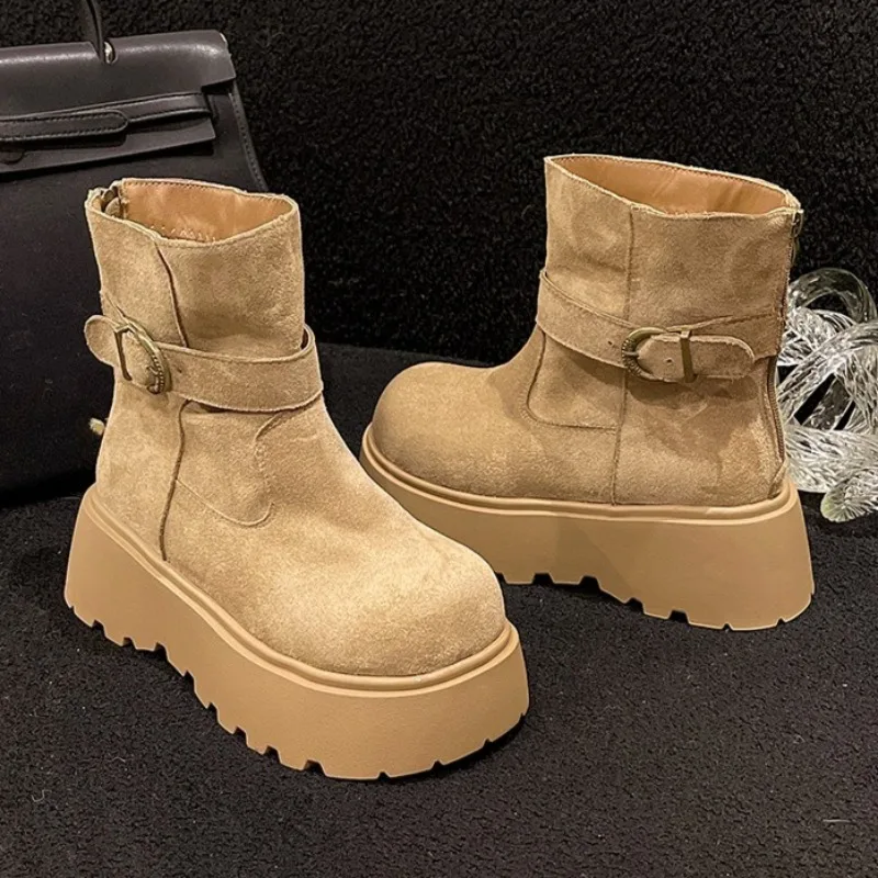 Flats Platform Women's Ankle Boots 2025 Suede Designer Shoes for Woman Fashion Casual Winter New Dress Zapatos Mujer De Botas
