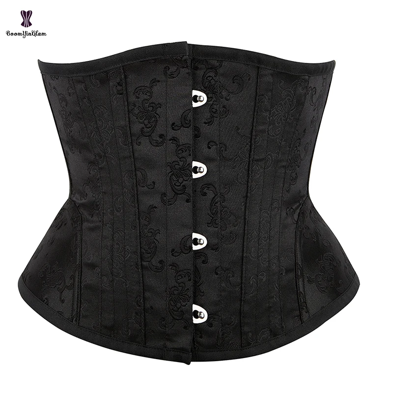 Heavy Duty Fitness Corselet Jacquard Brocade Korsett 10 Steel Bone Black Underbust Coset Top For Women Waist Trainer Bustier