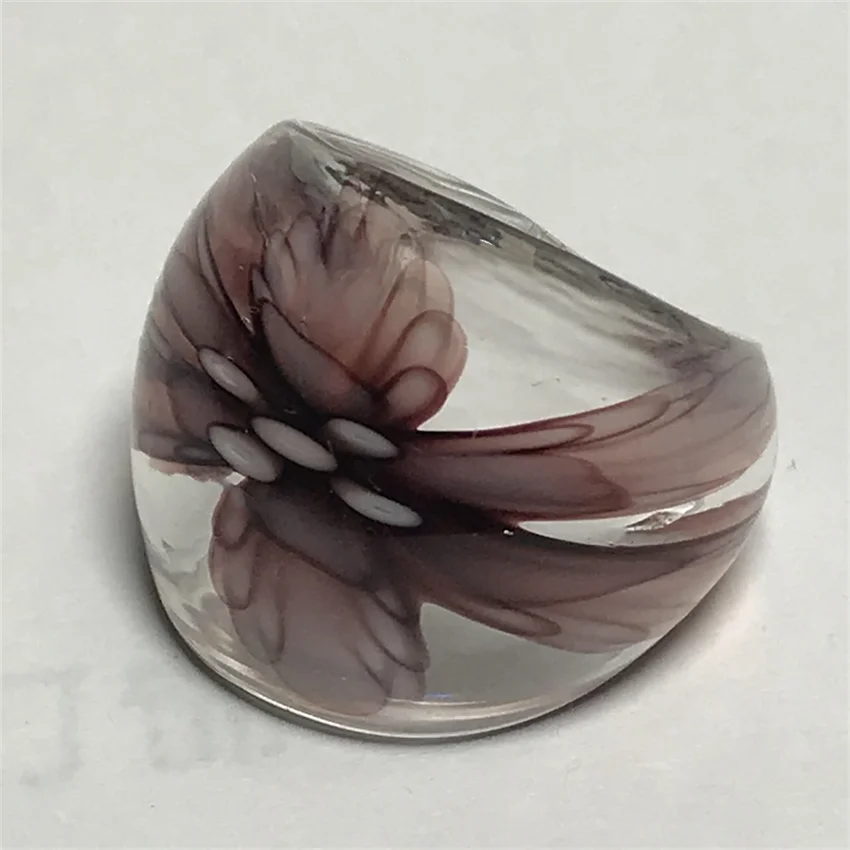 New Handmade For Women Retro Style Murano Glass Transparent Liuli Embedded Flowers Finger Rings Fashion Jewelry