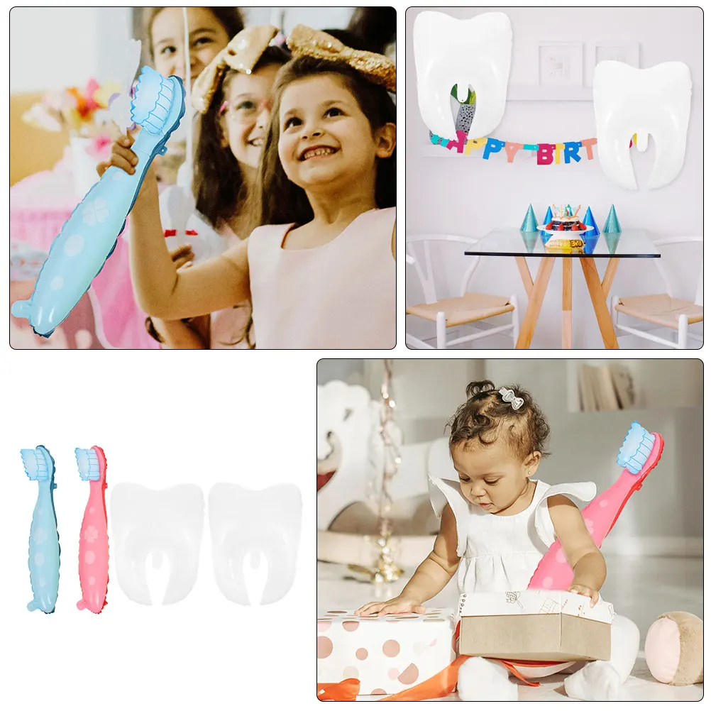 

4pcs Toothbrush Balloon Decoration Inflatable White Tooth Prop Tooth Shaped Baby Shower Balloons Tooth Themed Balloons for Birth