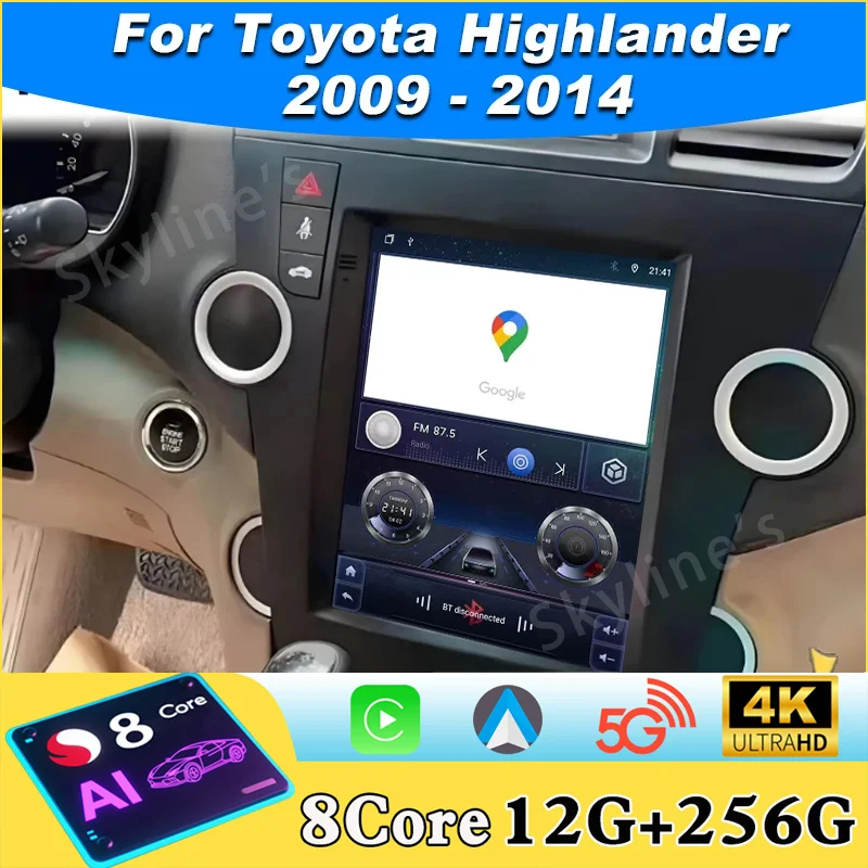 

Автомагнитола Carplay Android 16 для Toyota Highlander 2009-2014, мультимедийная GPS-система, 2din, экран, 4G, WIFI, BT, DVD