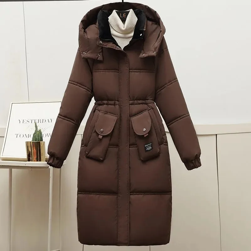 Caldo inverno rosa con cappuccio lungo donna parka Chaqueta cotone spesso imbottito antivento Parcas soprabito Casual allentato abbigliamento da