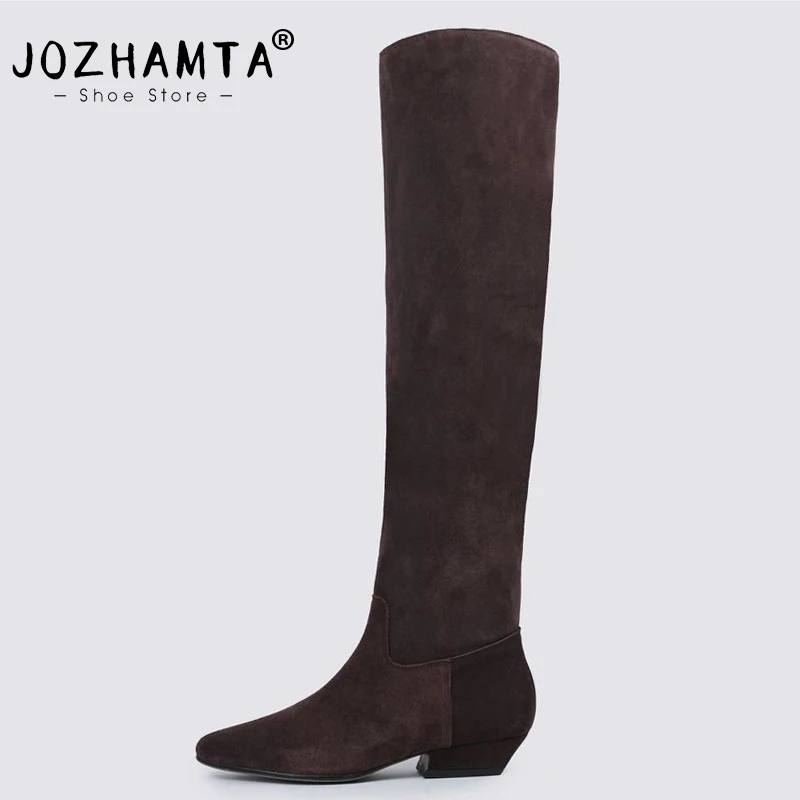 JOZHAMTA Size 34-39 Knee High Boots For Women Genuine Leather Kitten High Heels Shoes Winter 2025 Slim Long Boots Shoes Woman