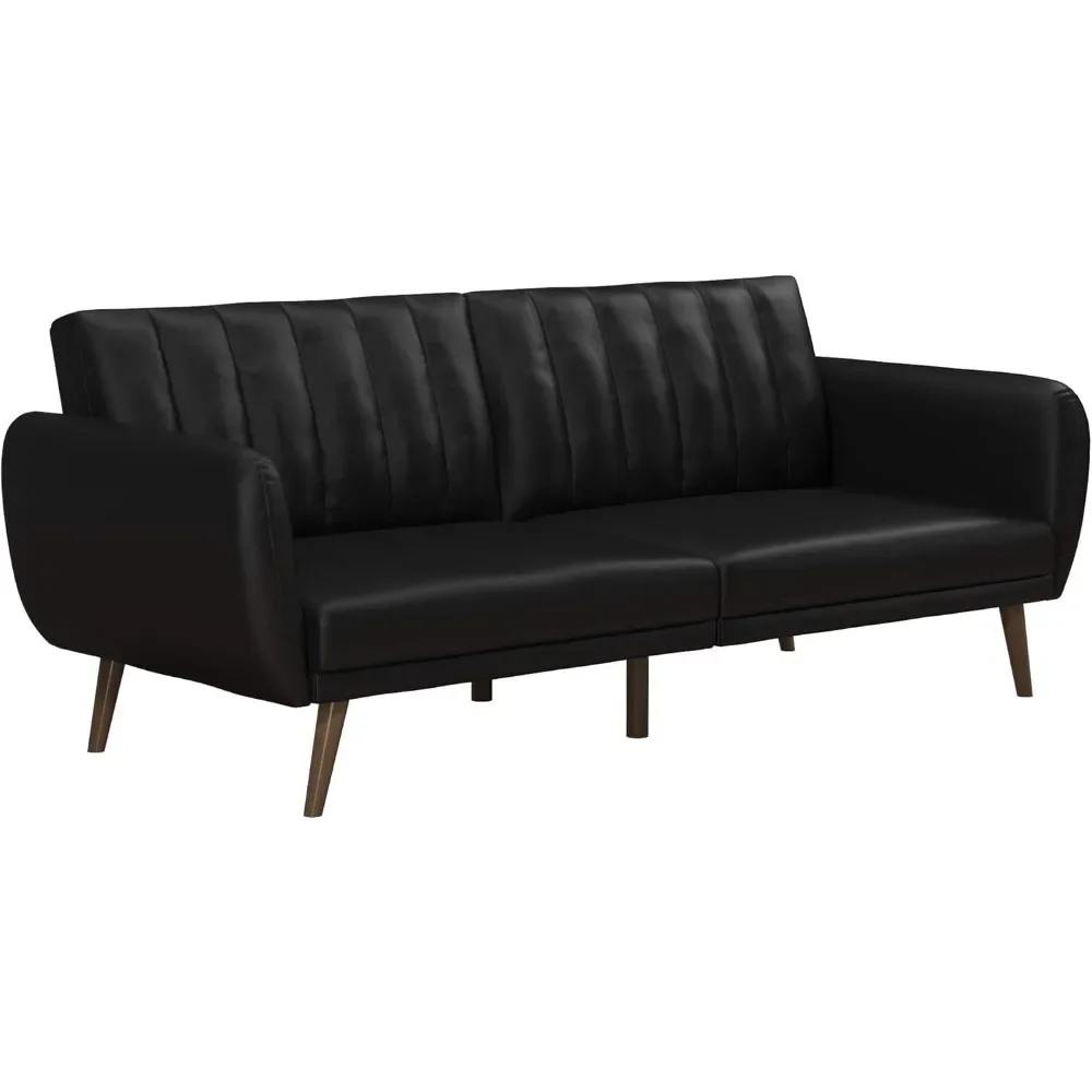 Brittany Futon Sofa Bed and Couch Sleeper, Black Faux Leather