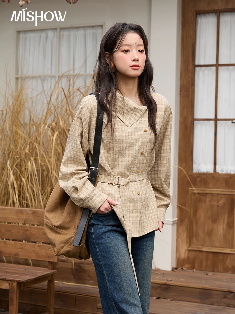 MISHOW Women's Asymmetrical Long Sleeve Casual Shirt for Fall