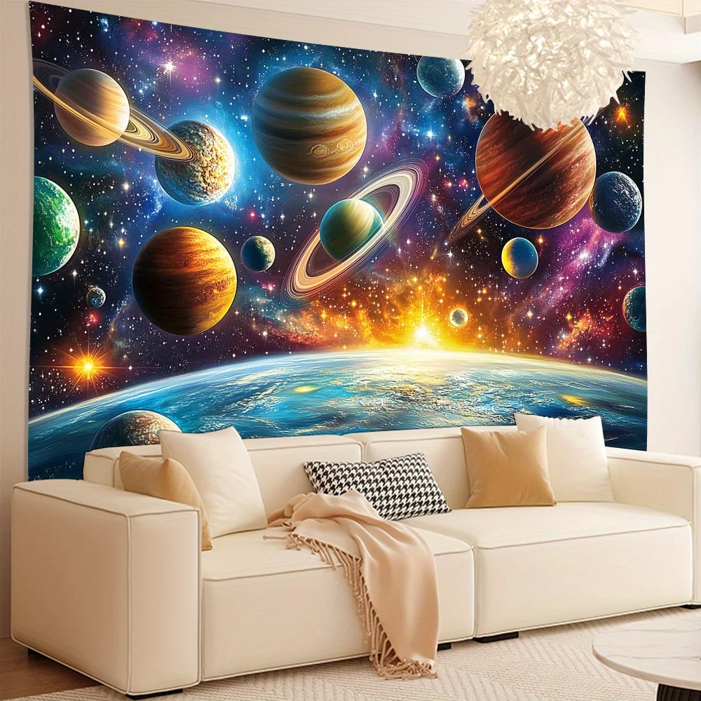 Galaxy Tapestry, Vibrant Planets & Stars Design for Space Decor, Soft Polyester Wall Hanging, Perfect Gift for Astronomy Fans