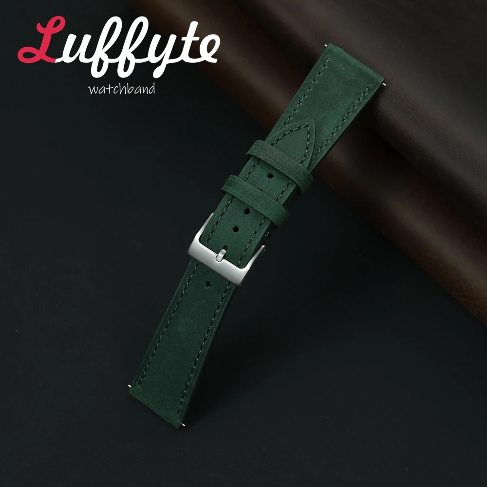 Vintage Office Wear Watchband 18mm 19mm 20mm 21mm 22mm Men's Cowhide Strap Quick Release Crazy Horse Leather Wristband image 5