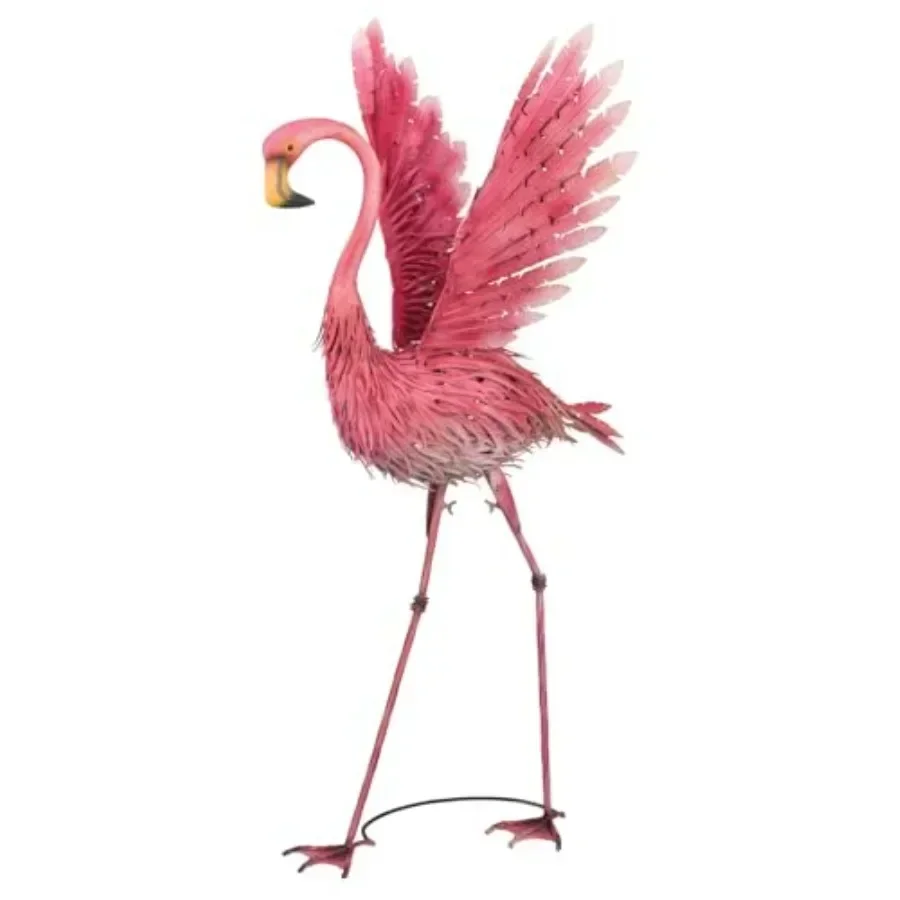 Metal Statue Handcrafted Outdoor Garden Bird Decor Weather-Resistant Pink Yard Ornament for Patio, Lawn, or Porch 46-Inch Wings
