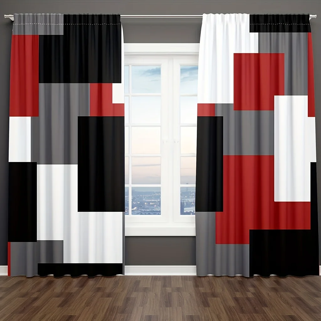 

Abstract Geometric Red Free Shipping Window Curtains Blinds For Living Room Kid's Bedroom Bathroom Kicthen Door Home Decor2Pcs