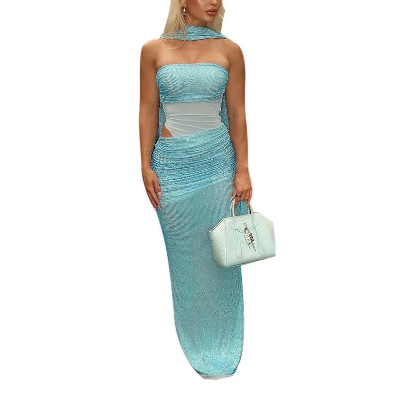 iny Strapl Vaion Dr High Waist Polyester Thiened No Sve Couple's Fitted Gown European Sle Autumn Collection