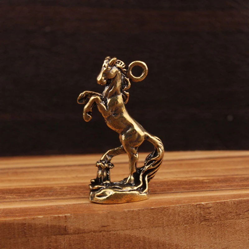 Brass Horse Figurines 2026 Chinese New Year Zodiac Horse Pendant Feng Shui Lucky Statue Home Office Desktop Ornament Crafts