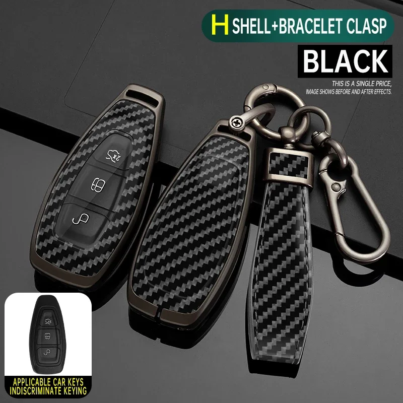 

For Ford Mondeo Focus Fiesta Kuga C-Max S-Max MK3 Replacement Auto Protector Carbon Fiber Zinc Alloy Car Key Case Cover Keychain