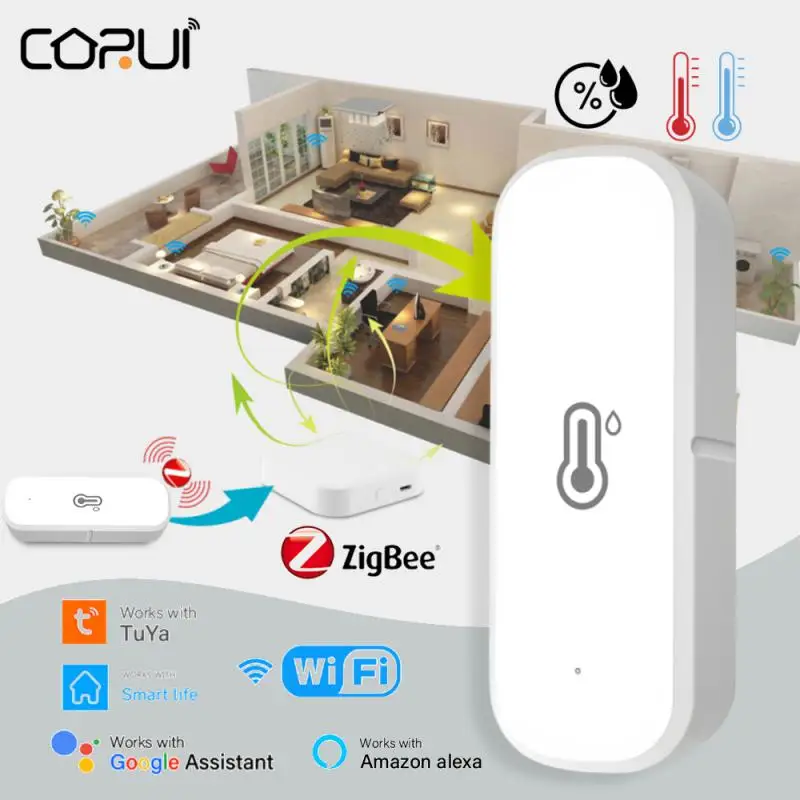 CORUI-sensor inteligente de temperatura y humedad para interiores, higrómetro con WIFI, ZigBee, Tuya, Alexa, Google Home, voz