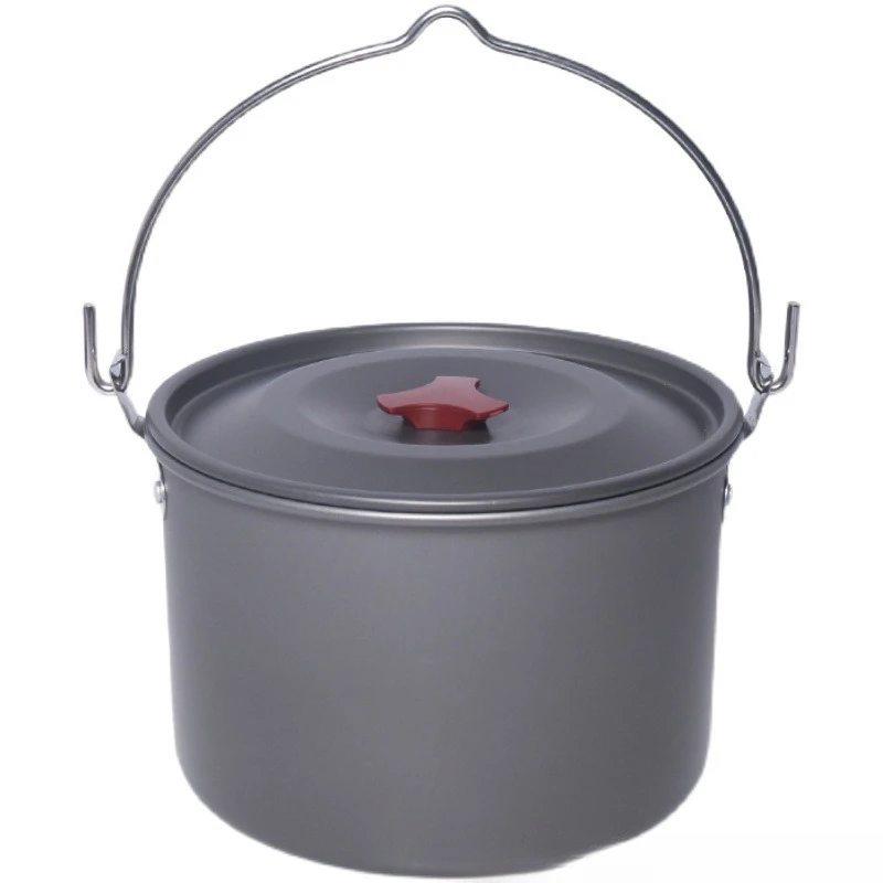 Portable Large Capacity Camping Hanging Pot Outdoor Cooking Soup Pot Suitable for 6-8 People Picnic Cookware Equipment