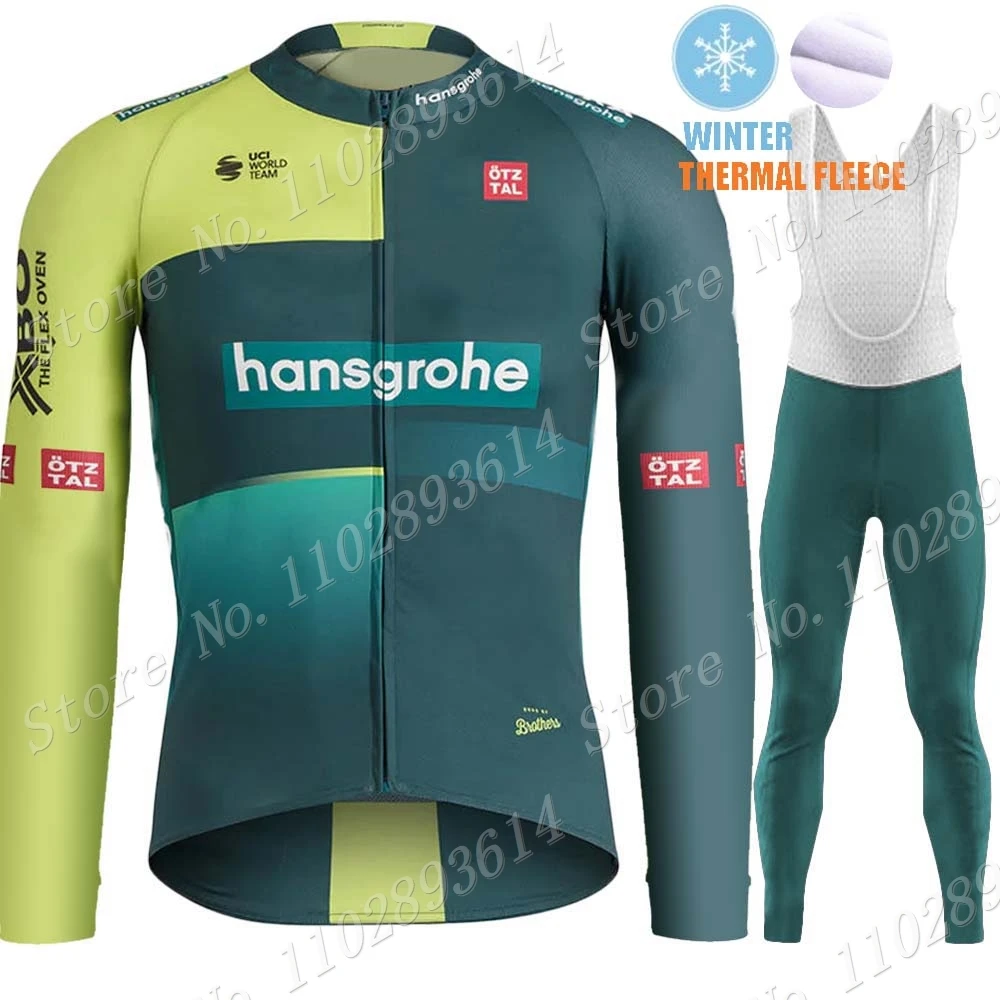 Winter Boraful Hansgrohe 2024 Team Cycling Jersey Set Long Sleeve Thermal Fleece Clothing Road Race Bike Jacket Suit MTB Ropa