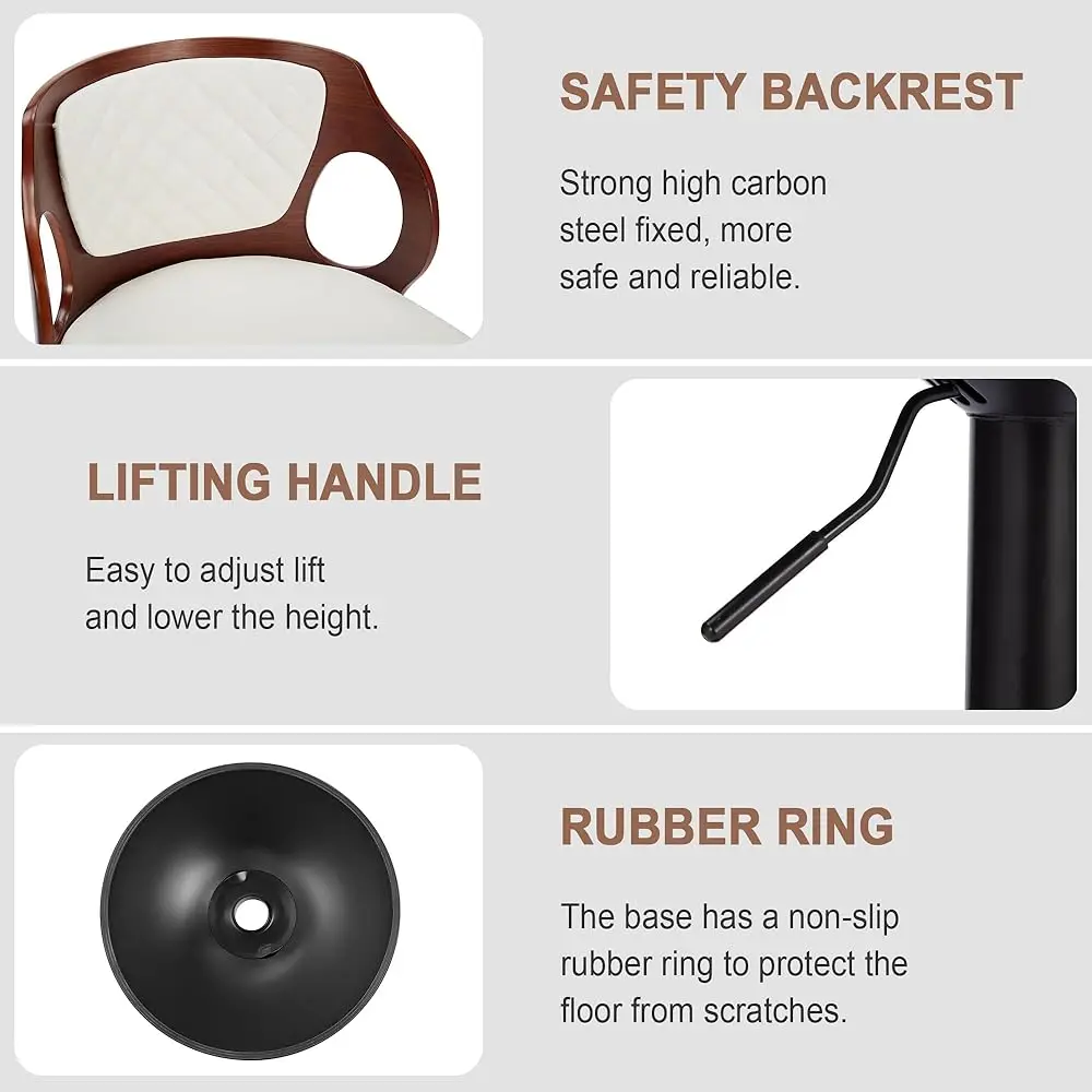 Barstools Set Of 2,Counter Height Stools With Bentwood Back&Arm, Swivel Barstools,Pu Leather Kitchen Island Stools, Adjustable