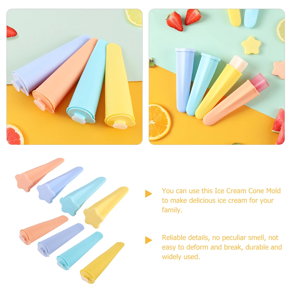 

8pcs Ice Cream Mold Popsicle Molds Plastic Maker DIY Household Cute Cone Tool Food Grade Silicon Summer Kids Random Style