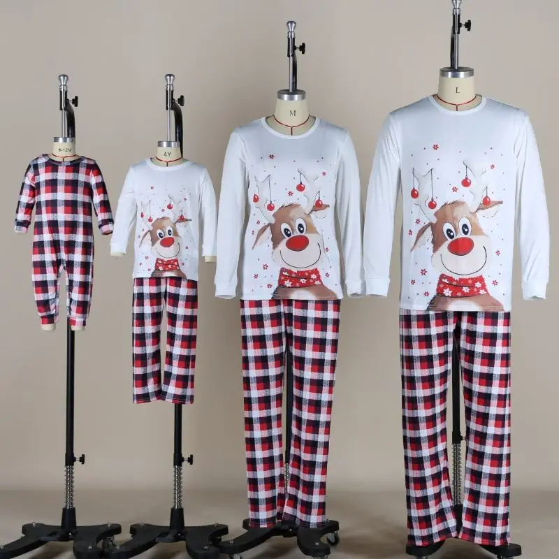 

2025 New European and American parent-child Christmas home wear, checkered adult and children's set checkered printed home wear