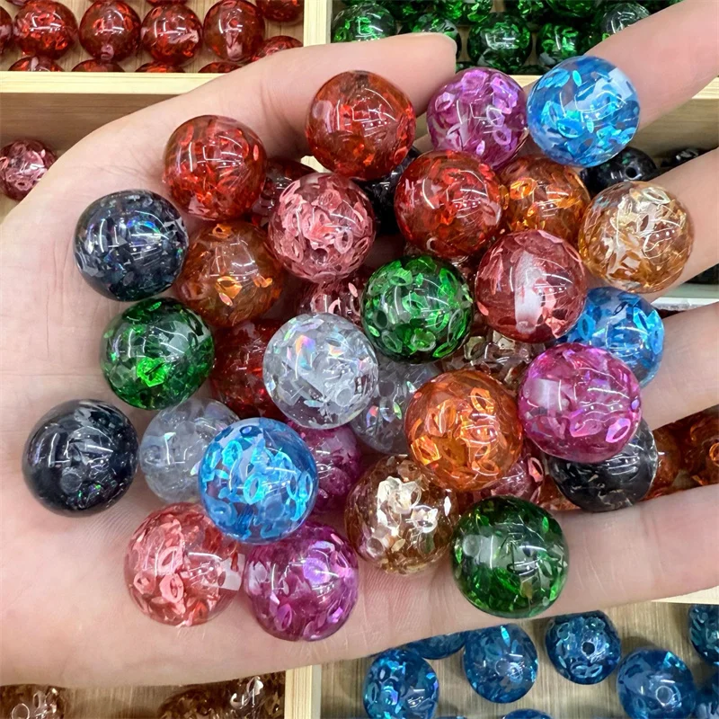 New arrived 100pcs/lot 16mm color sequin effect geometry rounds shape resin beads diy jewelry garment hair accessory
