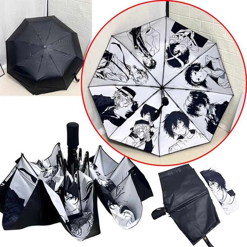 

Bungo Stray Dogs Student Folding Umbrella Anime Sunscreen UV Protection Dual purpose Sunshine Rain Manual Folding Umbrellas